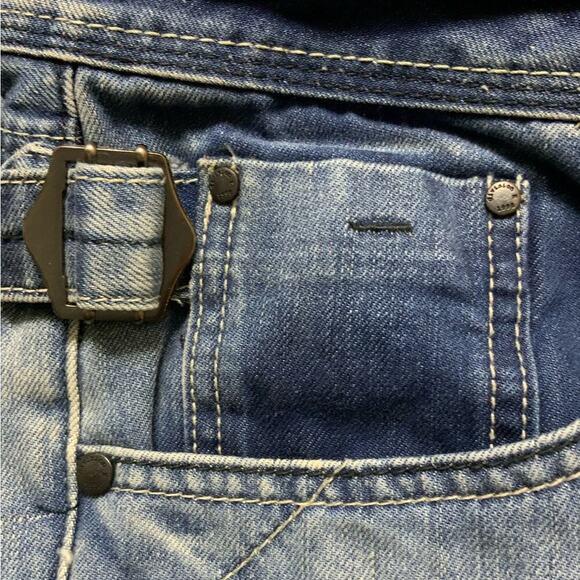 Division E Jeans Mens 38x27 Whiskers Distressed Straight Leg Mid Wash Streetwear - Picture 9 of 14